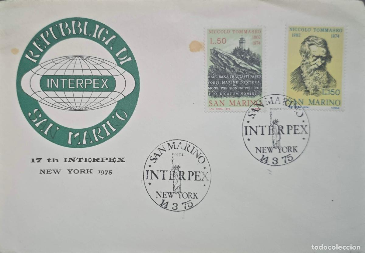 Timbres: CMI) 1975. SAN MARINO. PORTRAIT OF THE WRITER NICCOLO TOMMASE. ARCHITECTURE. FDC. 17th INTER PEX EXH