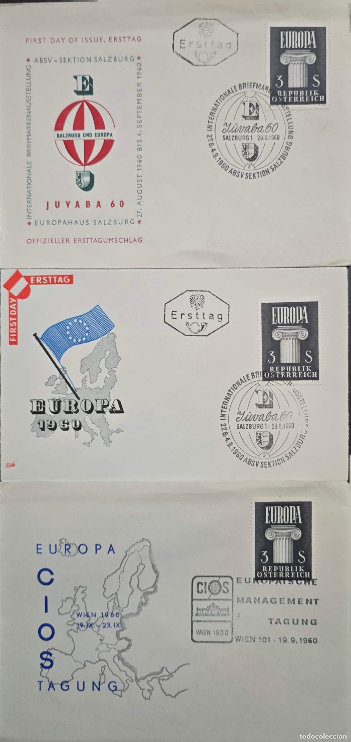 Timbres: CMI) 1960. AUSTRIA. COAT OF ARMS AND PILLARS. FDC. MAP OF THE CONTINENT AND FLAGS OF EUROPE XF