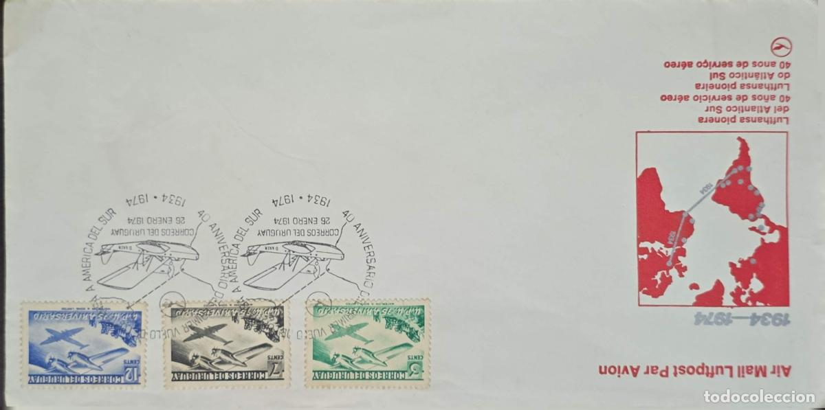 Sellos: CMI) 1974. URUGUAY. COMMEMORATIVE AERIAL RECOVERY ENVELOPE WITH SOUTH AMERICAN ROUTE MAP. FDC. HISTO