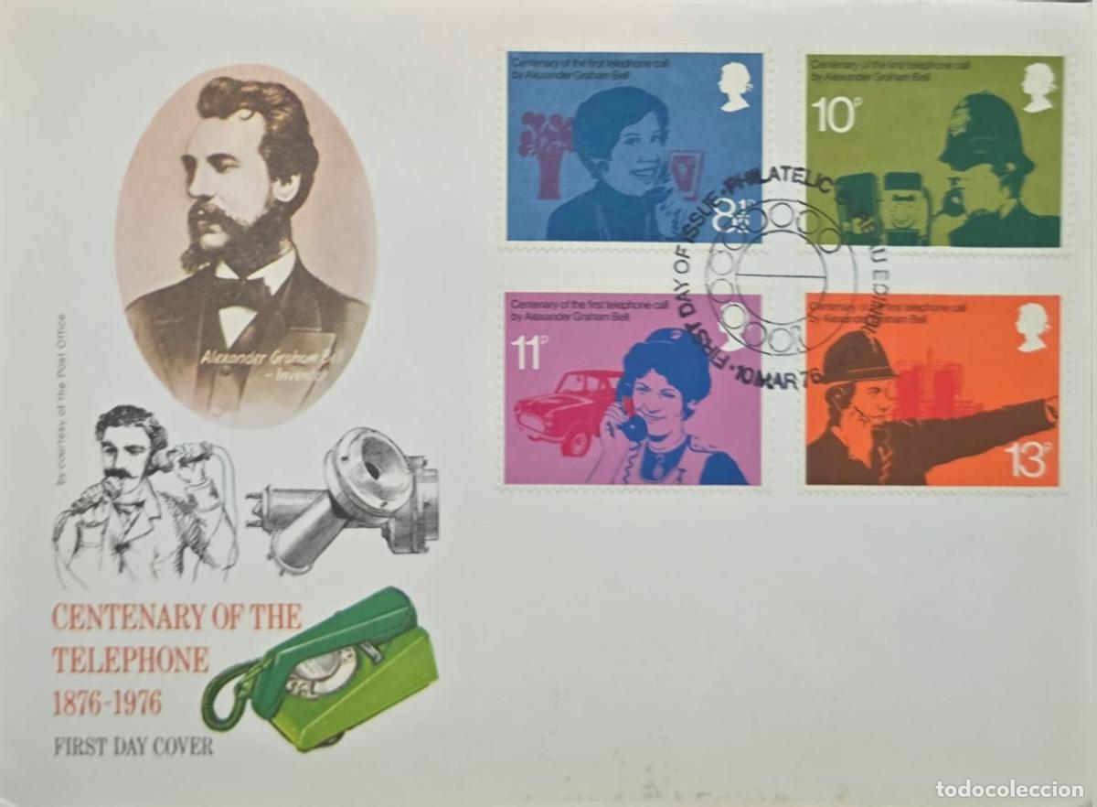 Sellos: CMI) 1976. GREAT BRITAIN. POLICE OPERATORS AND CARS. FDC. HISTORY OF TECHNOLOGY/CENTENARY OF GRAHAM