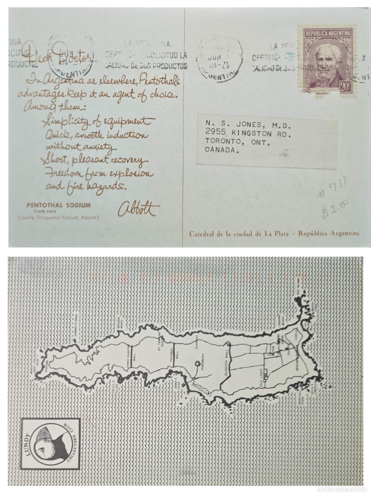 Sellos: CMI) 1946. ARGENTINA. POSTCARD. PERSONALITY. MAP. SENT TO CANADA. FRONT AND BACK. XF