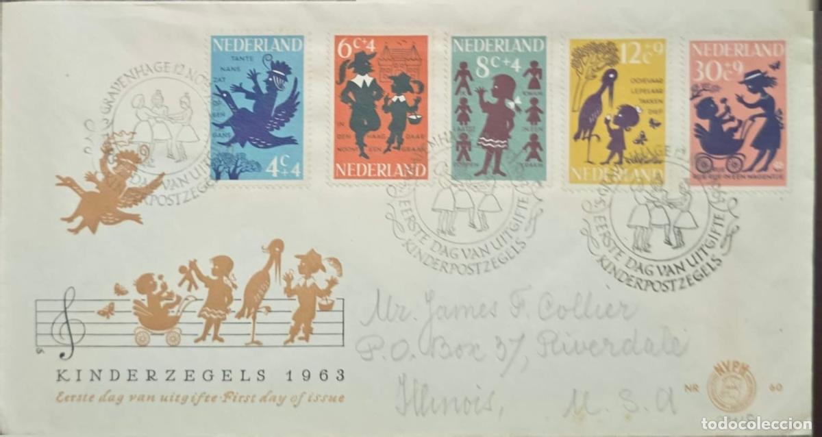 Sellos: CMI) 1963. NETHERLANDS. ARTISTIC CHILDREN'S DESIGNS OF BIRDS AND STROLLERS. FDC. SPECIAL SERIES ON C