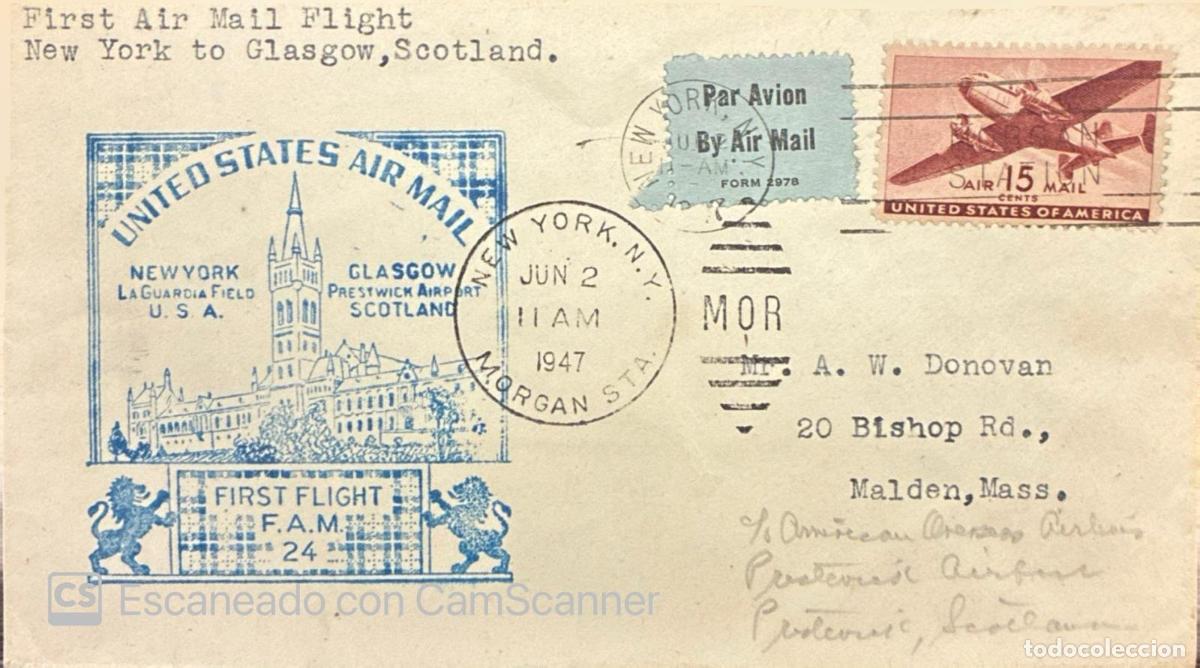 Francobolli: CMI) 1947. UNITED STATES. AIRCRAFT. ARCHITECTURE. ENVELOPE SENT TO SCOTLAND. XF