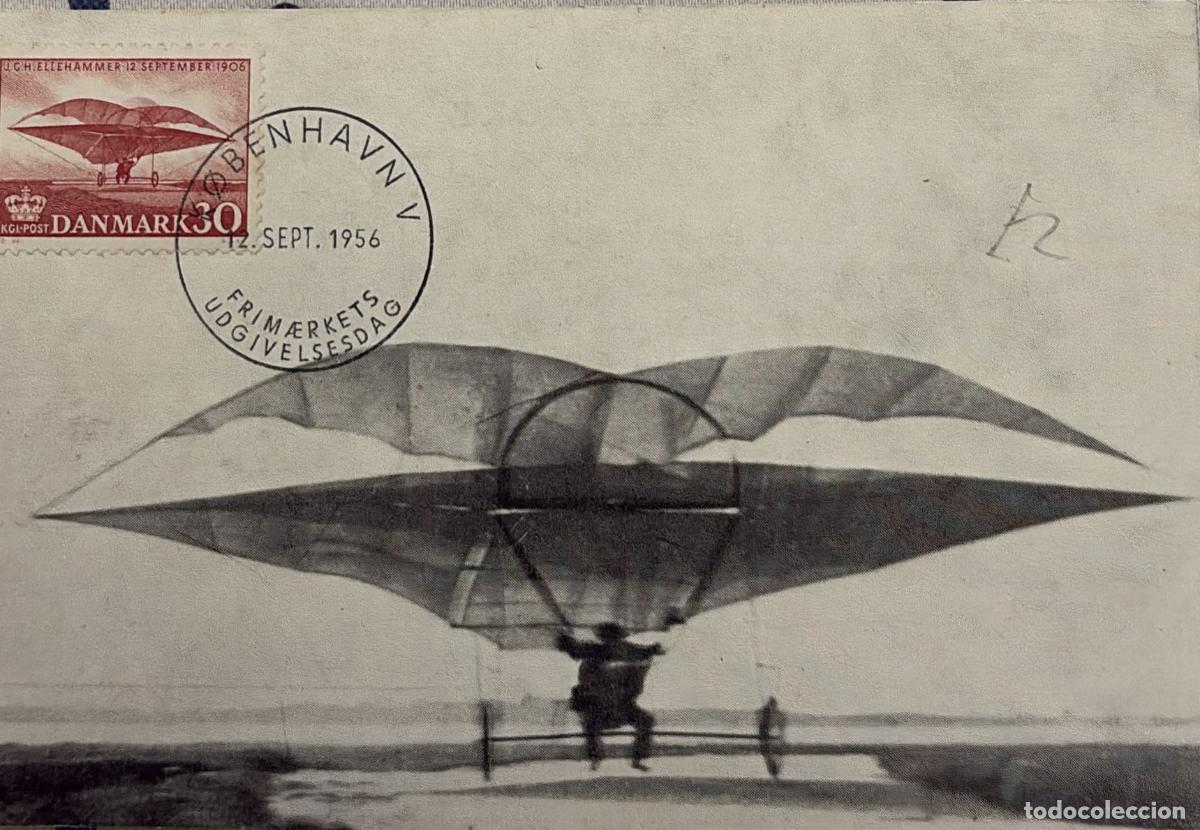 Francobolli: CMI) 1956. DENMARK. COMMEMORATIVE POSTAL STATIONERY CARD HONORING AERONAUTICAL PIONEERS. CLASSIC FLI