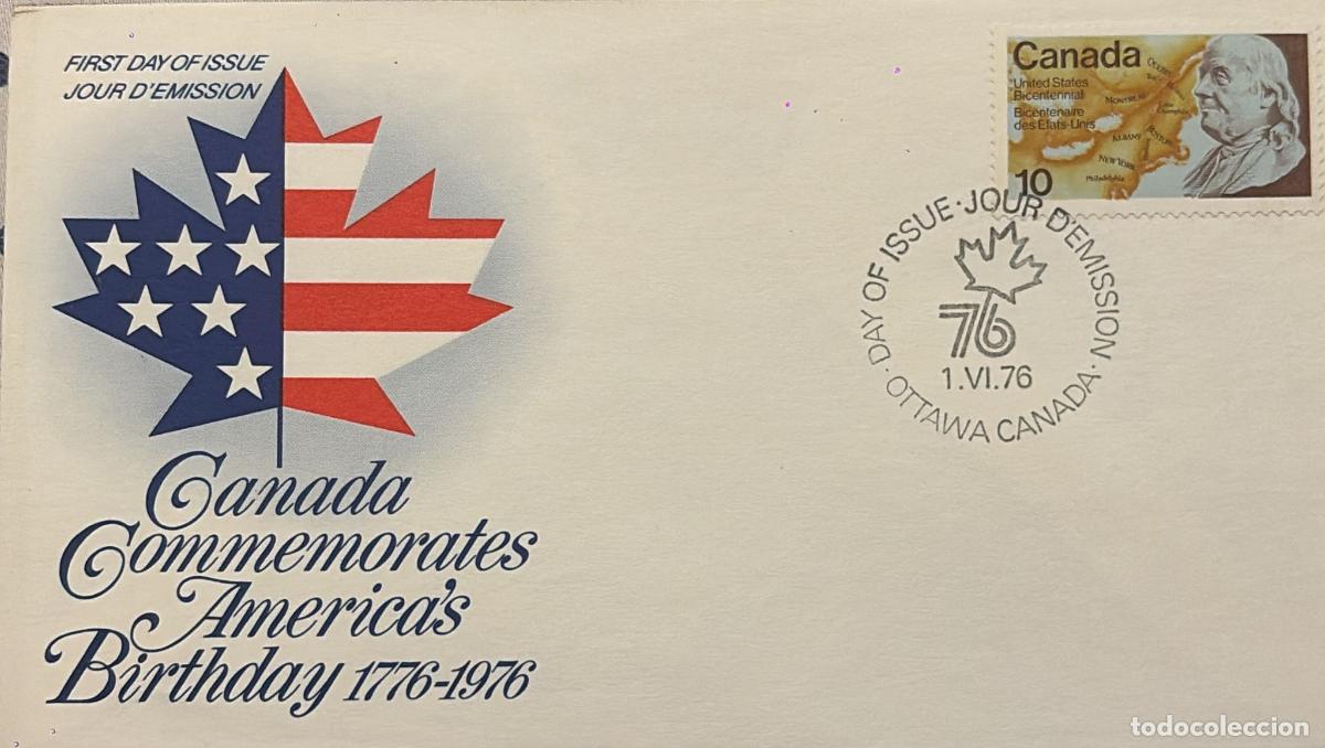 Sellos: CMI) 1976. CANADA. PORTRAIT OF BENJAMIN FRANKLIN AND MAP. FDC. BILATERAL RELATIONS: TRIBUTE TO THE U