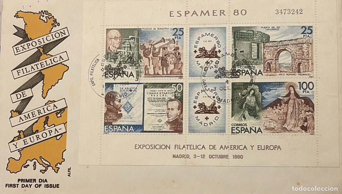 Sellos: CMI) 1980. SPAIN. STAMP BLOCK FEATURING THE MUSICIANS OF BONAMPAK; ARCHITECTURE OF THE PUERTA DEL SO