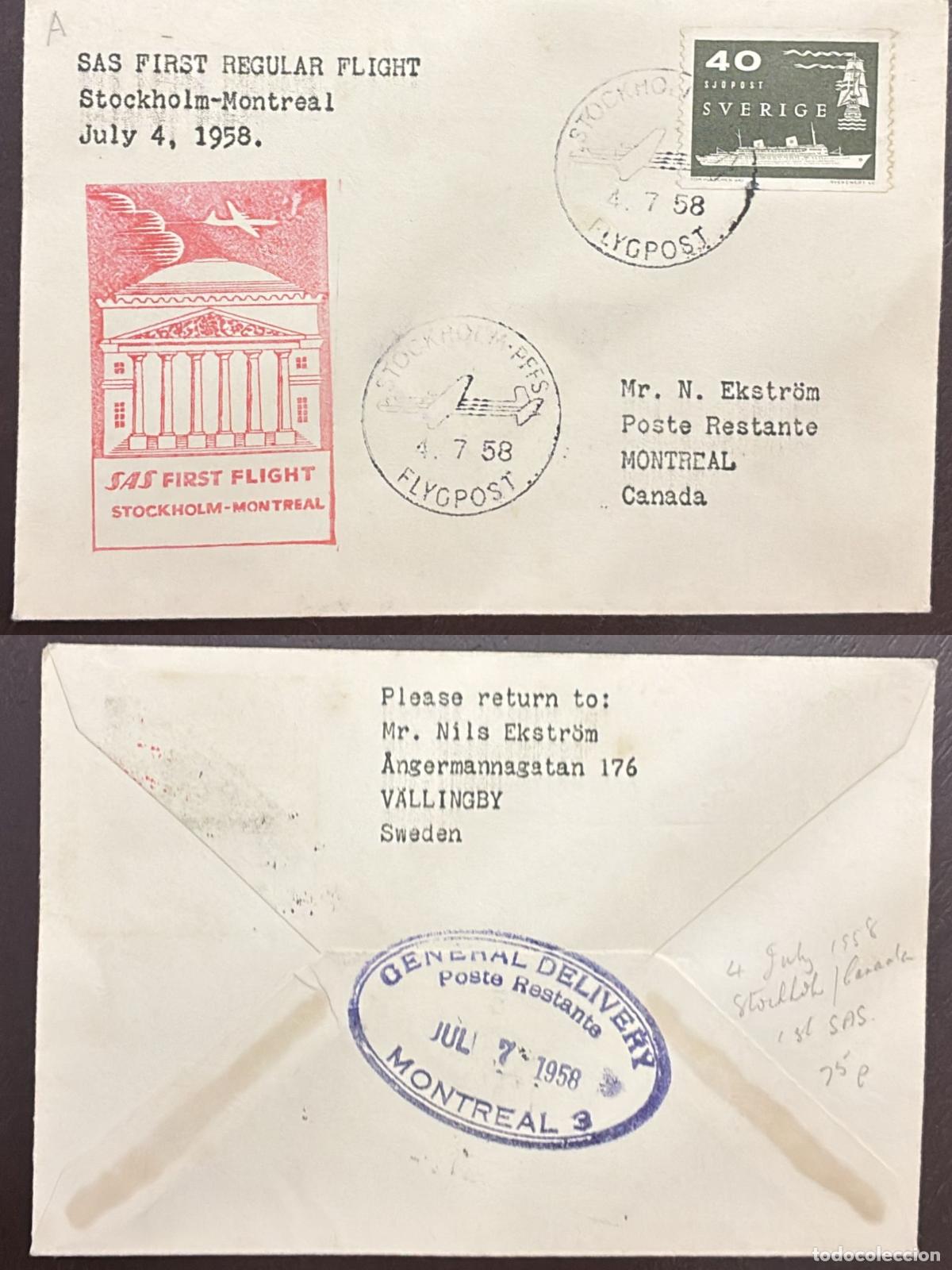Francobolli: CMI) 1958. SWEDEN. MARITIME. MERCHANT SHIP. ENVELOPE SENT TO CANADA. FRONT AND BACK. XF
