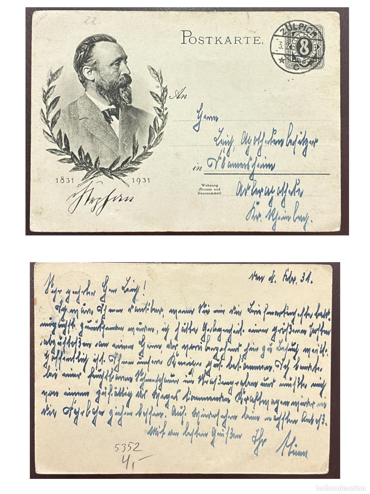Francobolli: CMI) 1931. SWITZERLAND. POSTCARD. NOTABLE FIGURE. SENT TO SWITZERLAND. FRONT AND BACK. XF