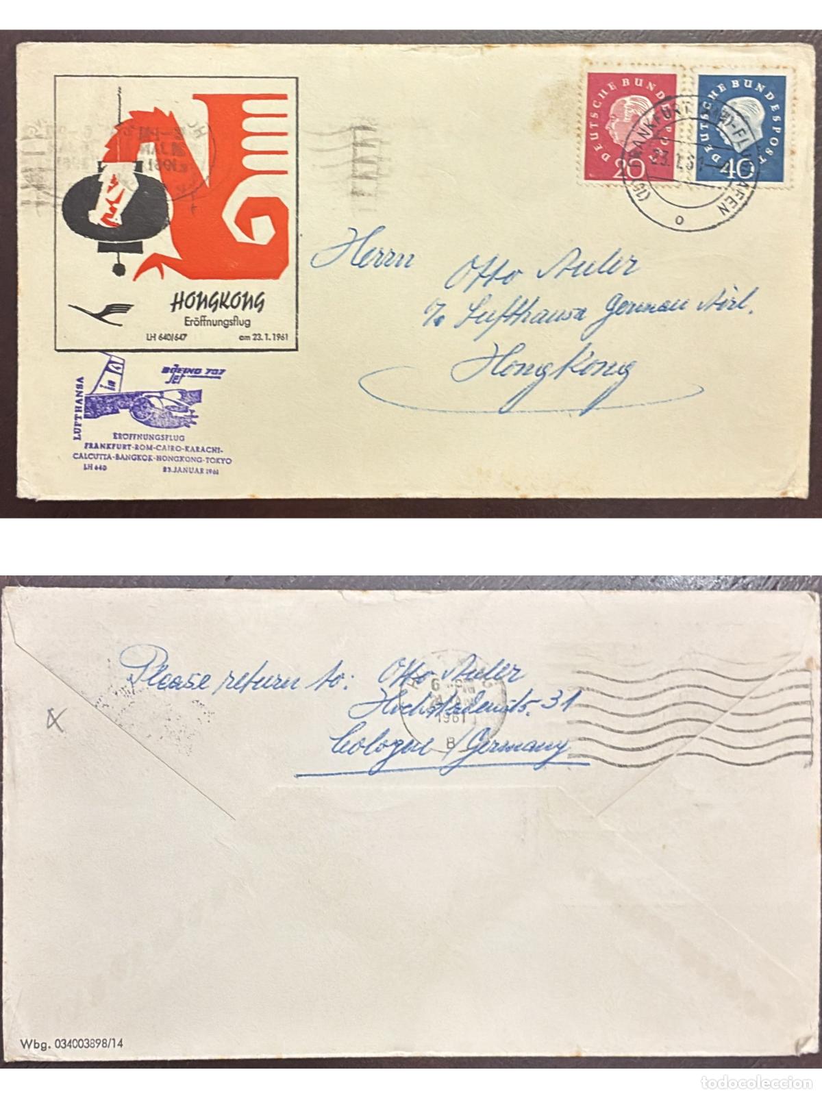 Francobolli: CMI) 1961. GERMANY. PRESIDENT THEODOR HEUSS. ENVELOPE SENT TO HONG KONG. FRONT AND BACK. XF