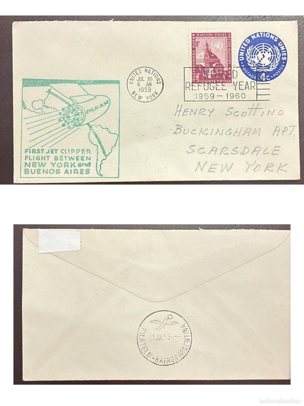 Francobolli: CMI) 1959. UNITED STATES. ARCHITECTURE. WORLD REFUGEE YEAR. UN. INTERNAL MAIL. FRONT AND BACK. XF
