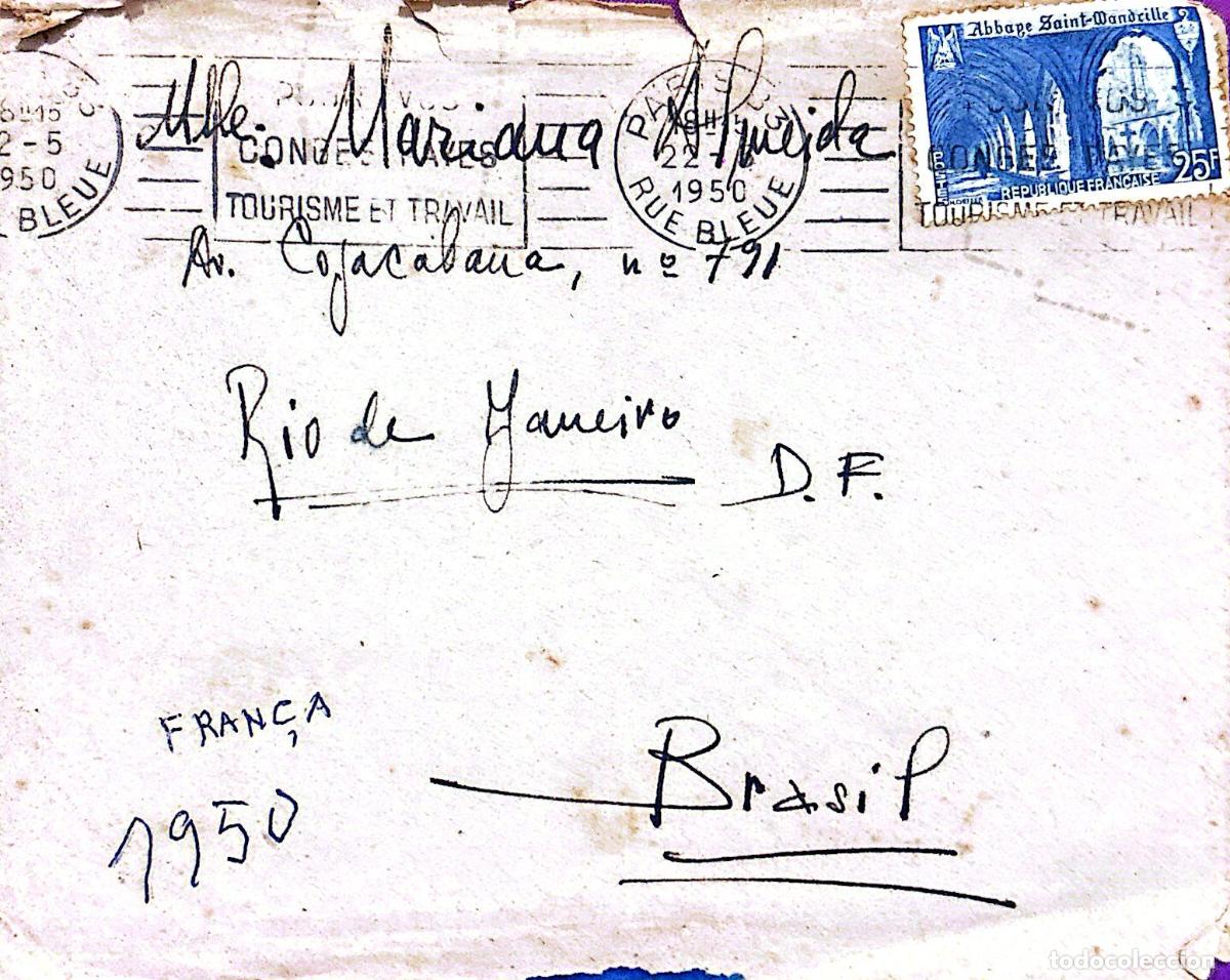 Sellos: CMI) 1950. FRANCE. ECCLESIASTICAL ARCHITECTURE. VIEW OF THE ABBEY ARCHES. ENVELOPE SENT TO BRAZIL. X