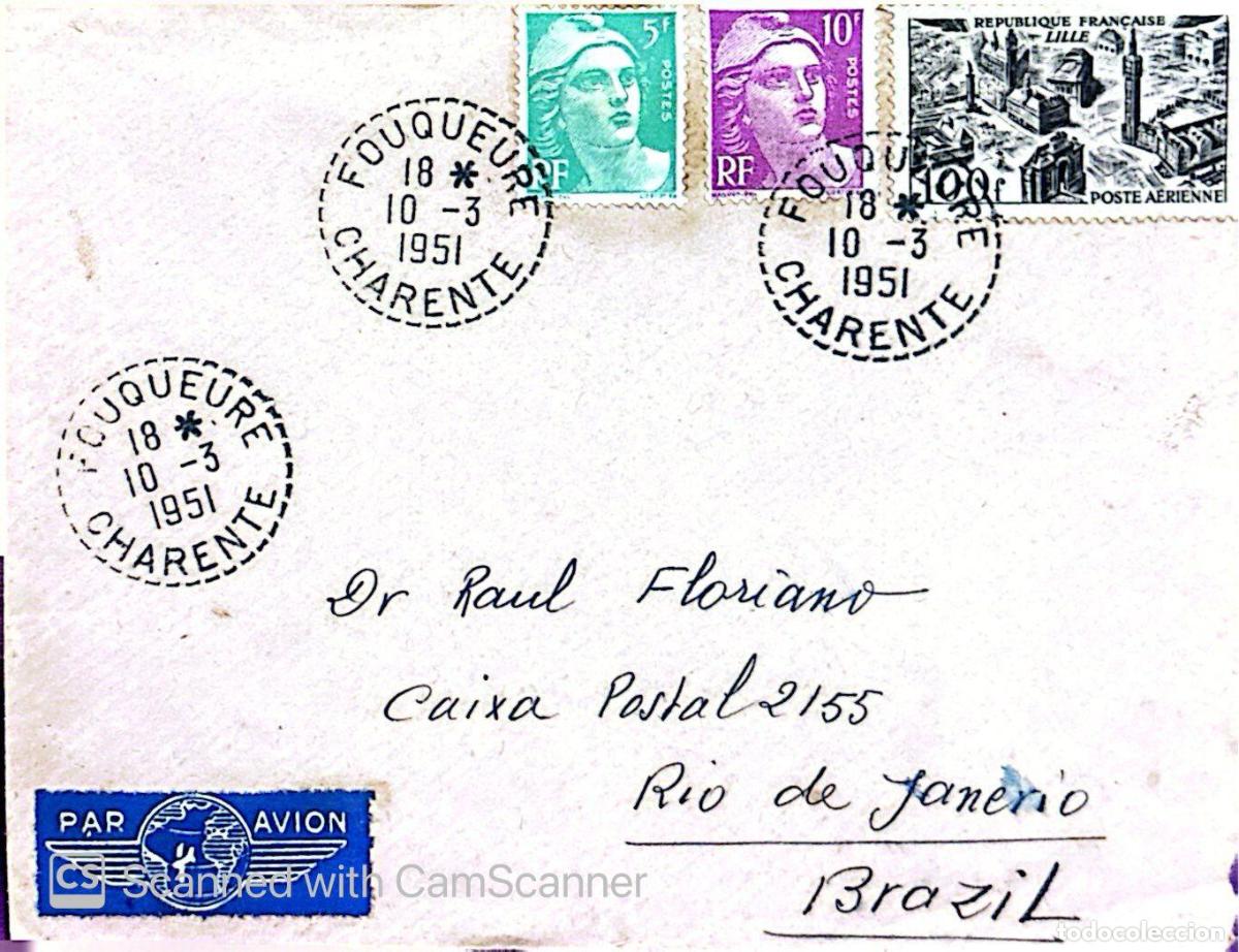 Sellos: CMI) 1951. FRANCE. ARCHITECTURE. VIEW OF THE CITY OF LILLE. MARIANNE. ENVELOPE SENT TO BRAZIL. XF