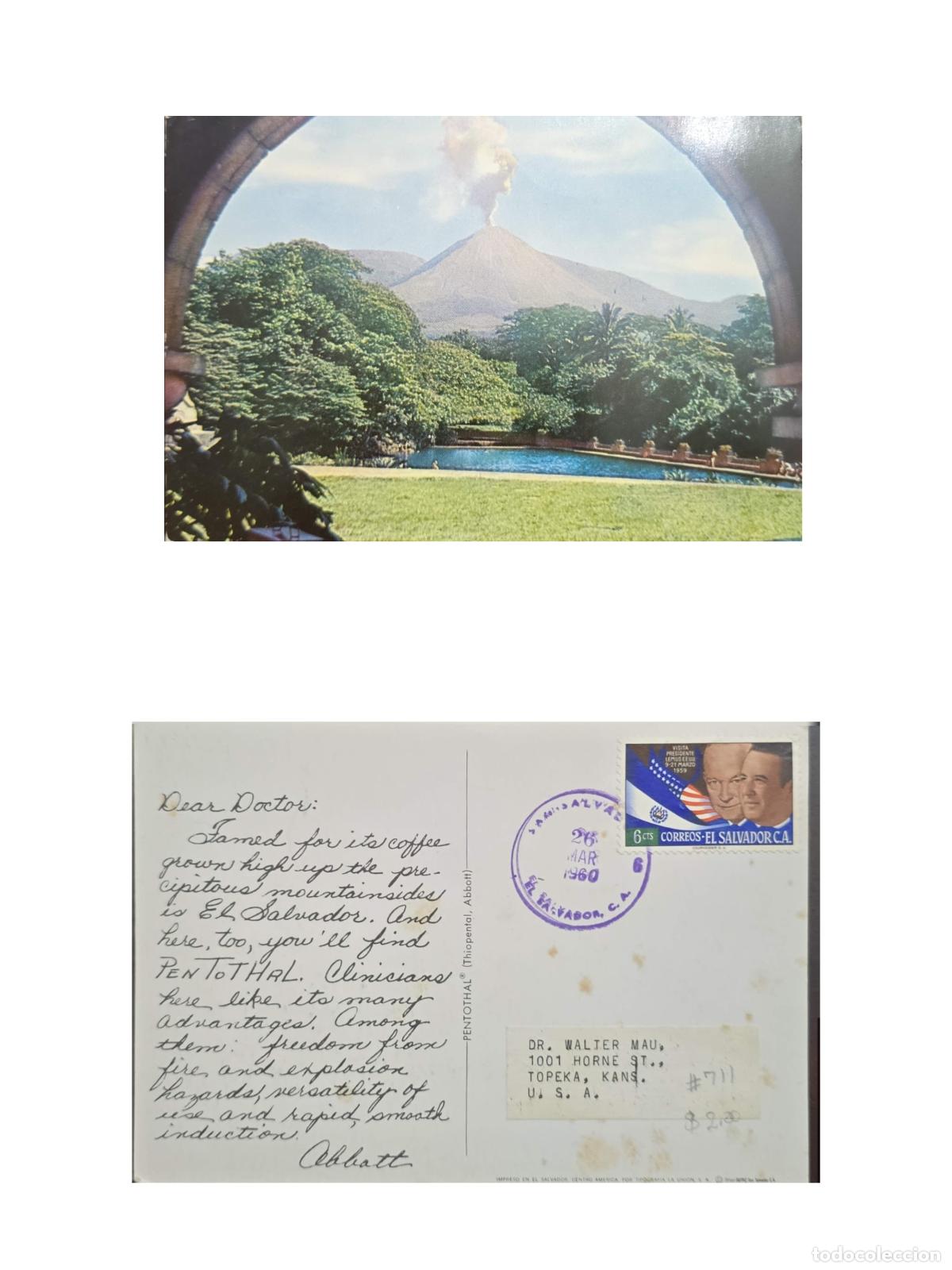 Sellos: CMI) 1960. EL SALVADOR. ADVERTISING POSTCARD FOR A PHARMACEUTICAL LABORATORY. PRESIDENTIAL VISIT. PO