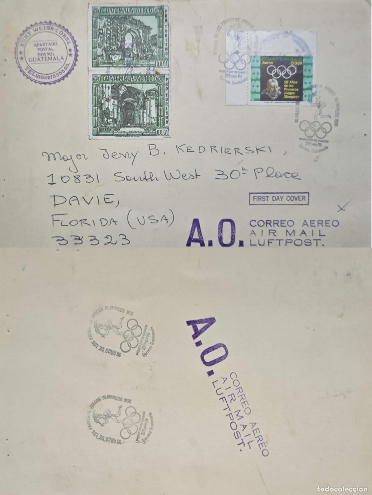 Sellos: CMI) 1996. GUATEMALA. ANCIENT ARCHITECTURE. OLYMPIC RINGS. FDC. OLYMPIC GAMES. ENVELOPE SENT TO THE