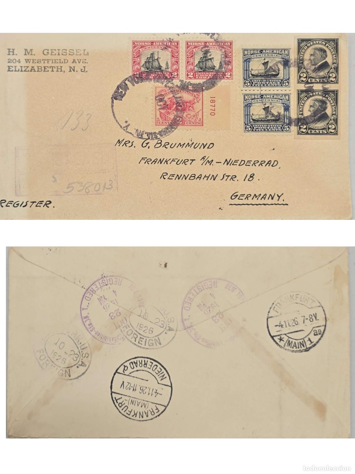 Sellos: CMI) 1926. UNITED STATES. MARITIME HISTORY. CENTENARY OF NORDIC IMMIGRATION. NOTABLE FIGURE. ENVELOP