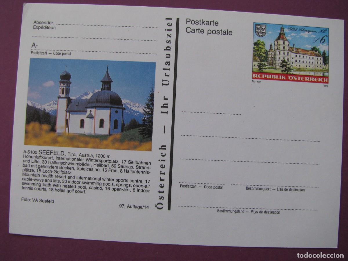 Sellos: ENTERO POSTAL DE AUSTRIA 1992. IMAGEN: SEEFELD