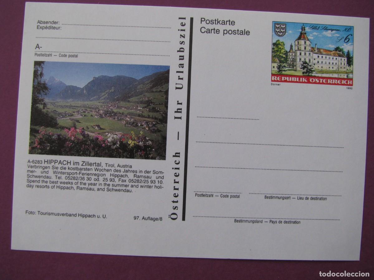 Sellos: ENTERO POSTAL DE AUSTRIA 1992. IMAGEN: HIPPACH IM ZILLARTAL