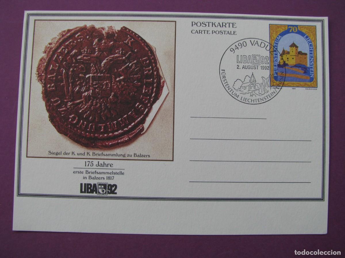 Sellos: ENTERO POSTAL DE LIECHTENSTEIN. 1992. LIBA.