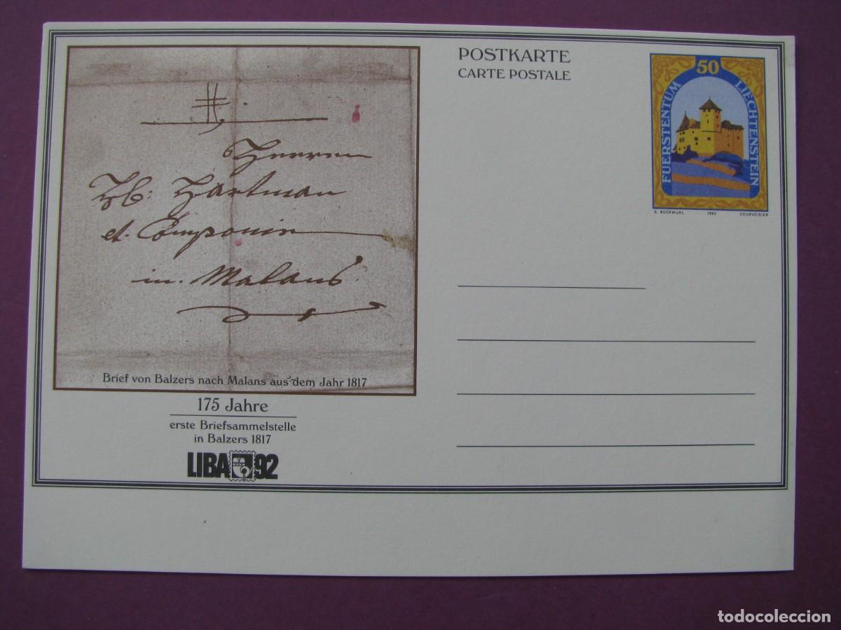 Sellos: ENTERO POSTAL DE LIECHTENSTEIN. 1992. LIBA.