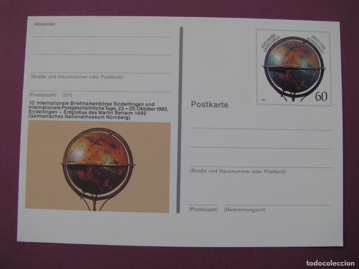 Sellos: ENTERO POSTAL DE ALEMANIA 1992. 500 A&Ntilde;OS GLOBO