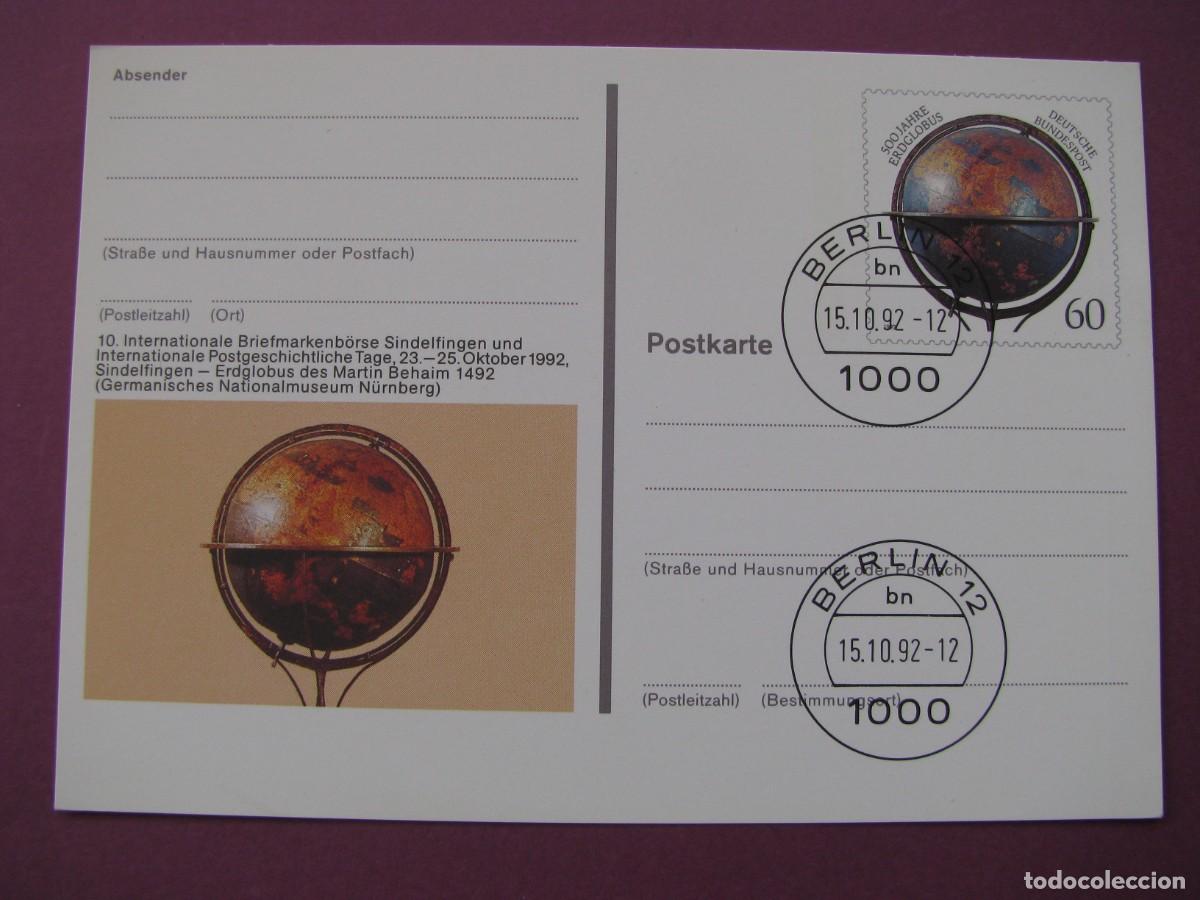 Timbres: ENTERO POSTAL DE ALEMANIA 1992. 500 A&Ntilde;OS GLOBO