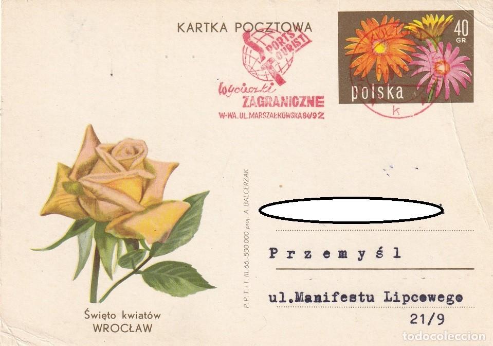 Sellos: Entero postal Polonia 1966 - Fiesta de las Flores , Breslavia - Rosas - Viajes al extranjero