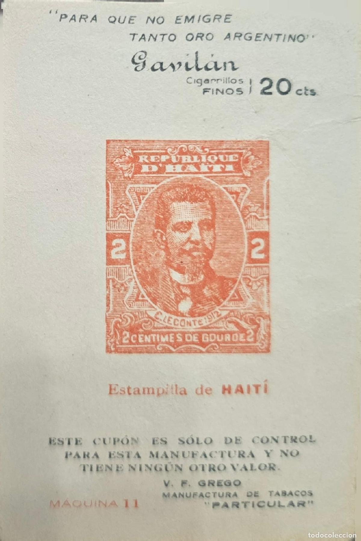 Francobolli: CMI) 1912. HAITI. CUSTAVE LECONTE COMMEMORATIVE ISSUE. CONTROL COUPON FROM &rdquo;PARTICULAR&rdquo; TOBACCO MANU