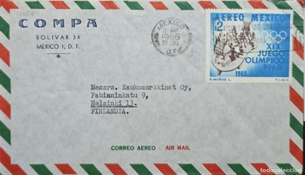 Francobolli: CMI) 1966. MEXICO. ANTICIPATION OF THE XIX OLYMPIC GAMES OF 1968. COMMERCIAL COVER SENT TO HELSINKI.
