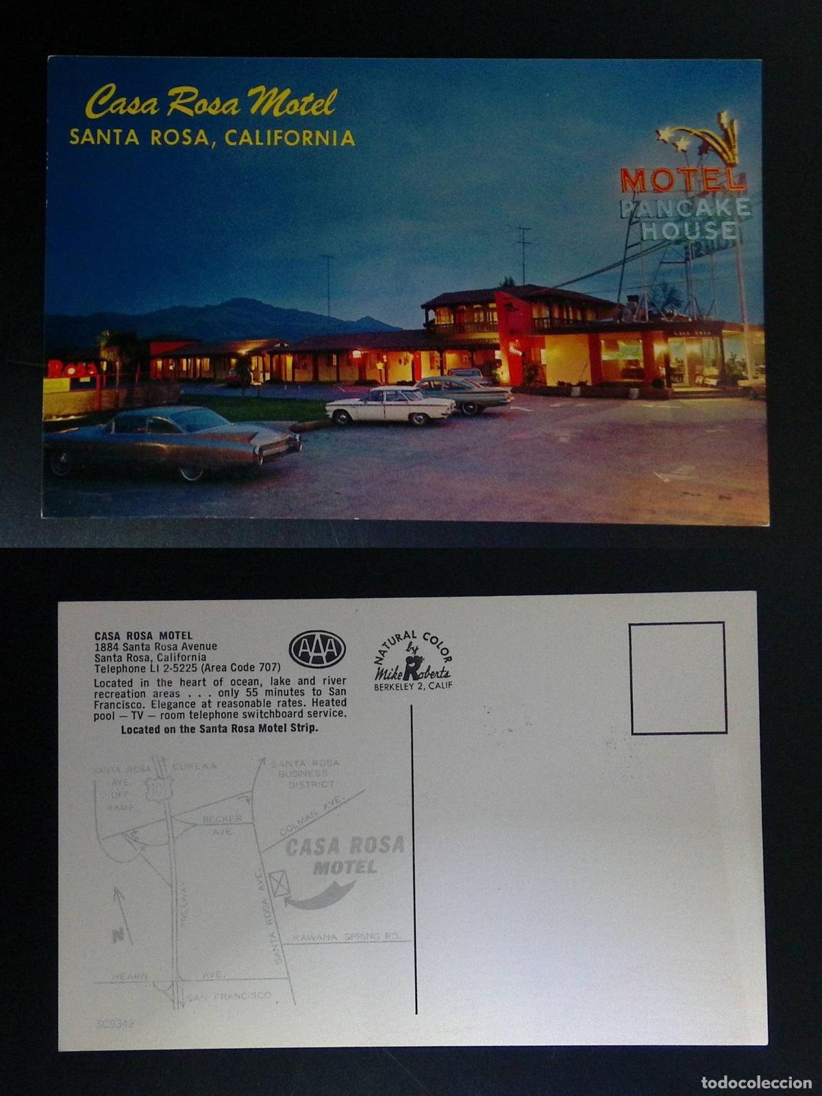 Sellos: CMI) 1965. USA. NIGHT VIEW OF THE CASA ROSA MOTEL AND PANCAKE HOUSE IN SANTA ROSA, CALIFORNIA. TOURI