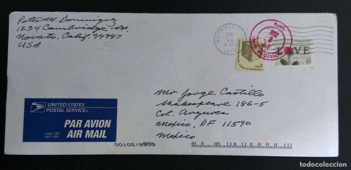 Sellos: CMI) 2005. USA. PERSONAL CORRESPONDENCE SENT VIA AIRMAIL FROM NOVATO, CALIFORNIA, TO THE ANZURES NEI