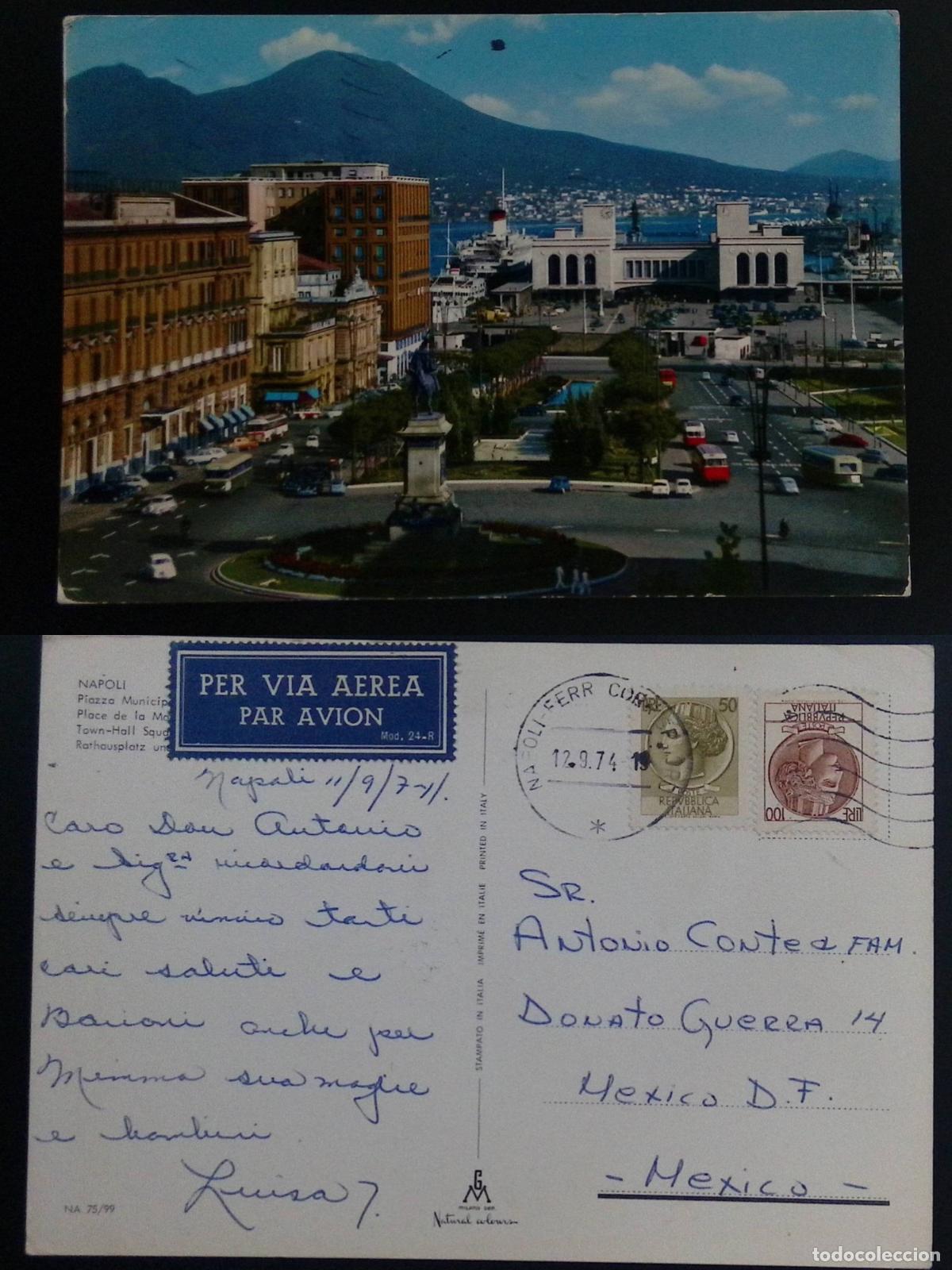Francobolli: CMI) 1974. ITALY (NAPLES). CITY VIEW OF PIAZZA MUNICIPIO AND CITY HALL WITH MOUNT VESUVIUS IN THE BA