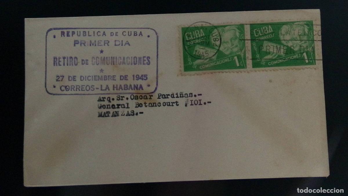 Francobolli: CMI) 1945. CUBA. FDC. COMMUNICATIONS WITHDRAWAL WITH A PAIR OF GREEN STAMPS. INTERNAL MAIL. XF.