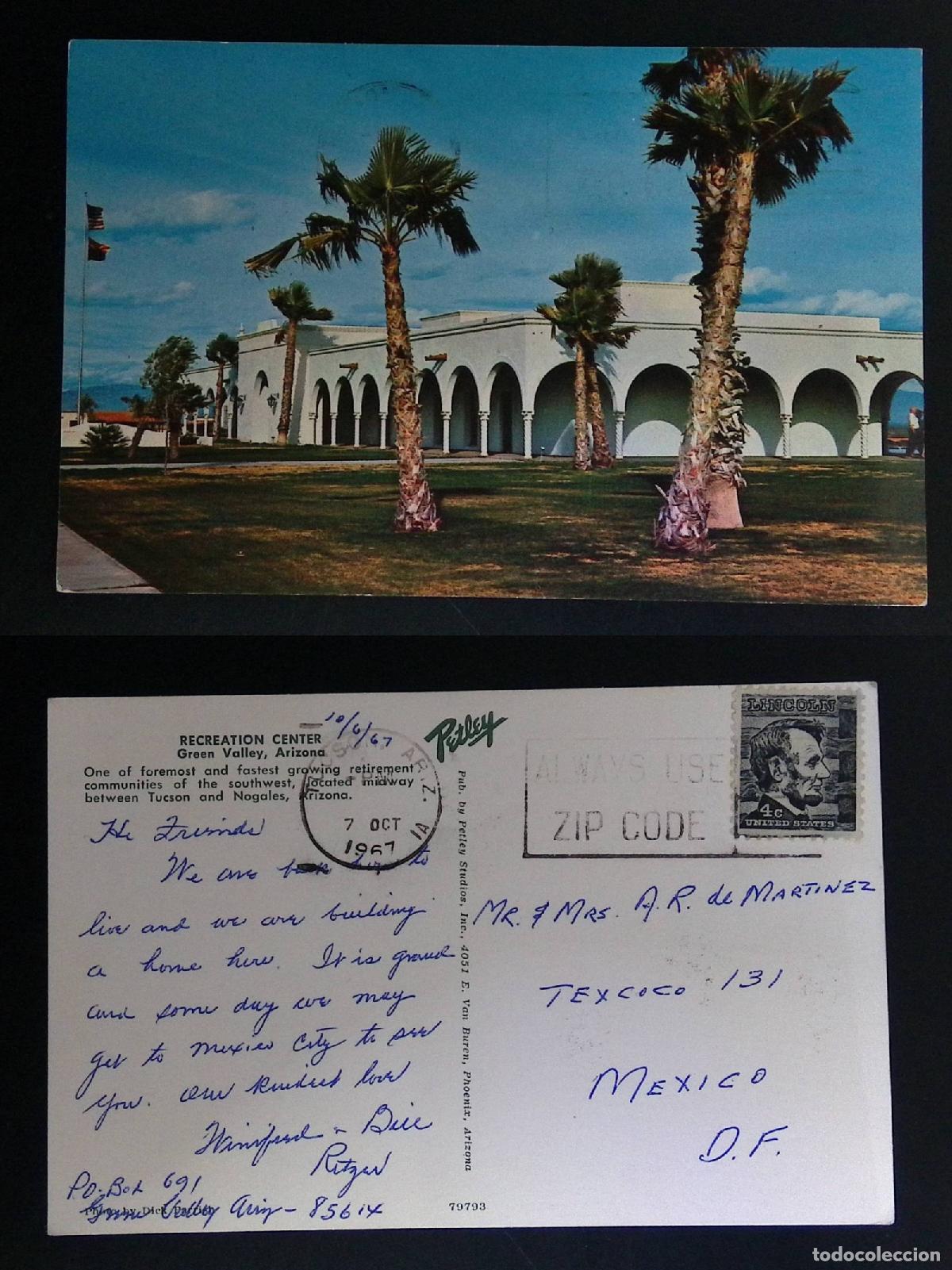 Sellos: CMI) 1967. USA. ARCHITECTURE OF THE RECREATION CENTER IN GREEN VALLEY, ARIZONA. POSTCARD. ABRAHAM LI