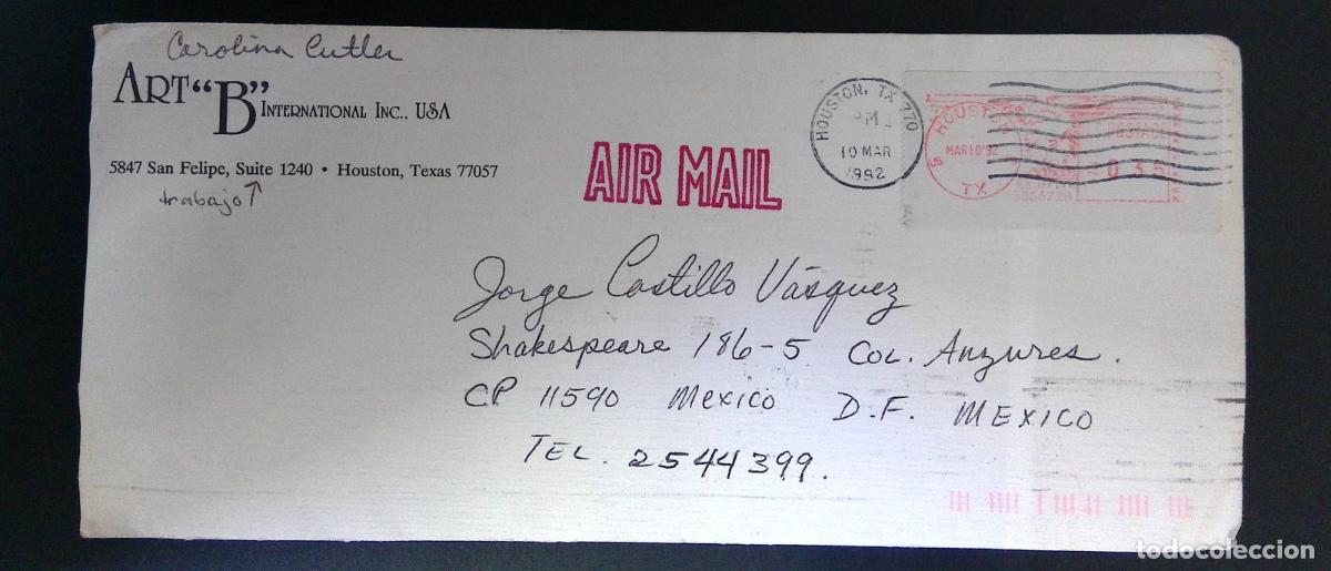 Sellos: CMI) 1992. USA. RED METER MARK WITH &rdquo;AIR MAIL&rdquo; INSCRIPTION. SENT TO MEXICO. XF.