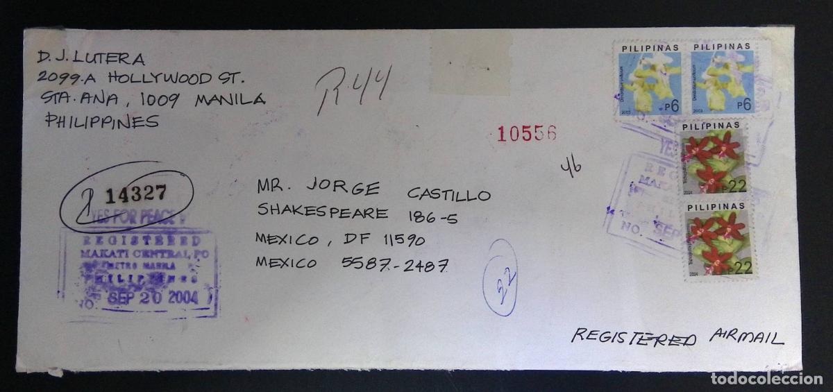 Sellos: CMI) 2004. PHILIPPINES. FLORAL ISSUE. AIRMAIL COVER SENT TO MEXICO. XF