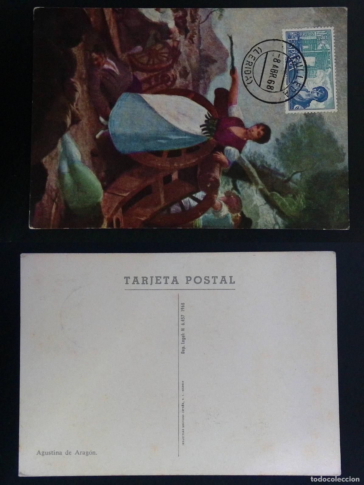 Stamps: CMI) 1968. SPAIN. NATIONAL ART DEPICTING AGUSTINA DE ARAG&Oacute;N IN BATTLE. POSTCARD. FYV. XF