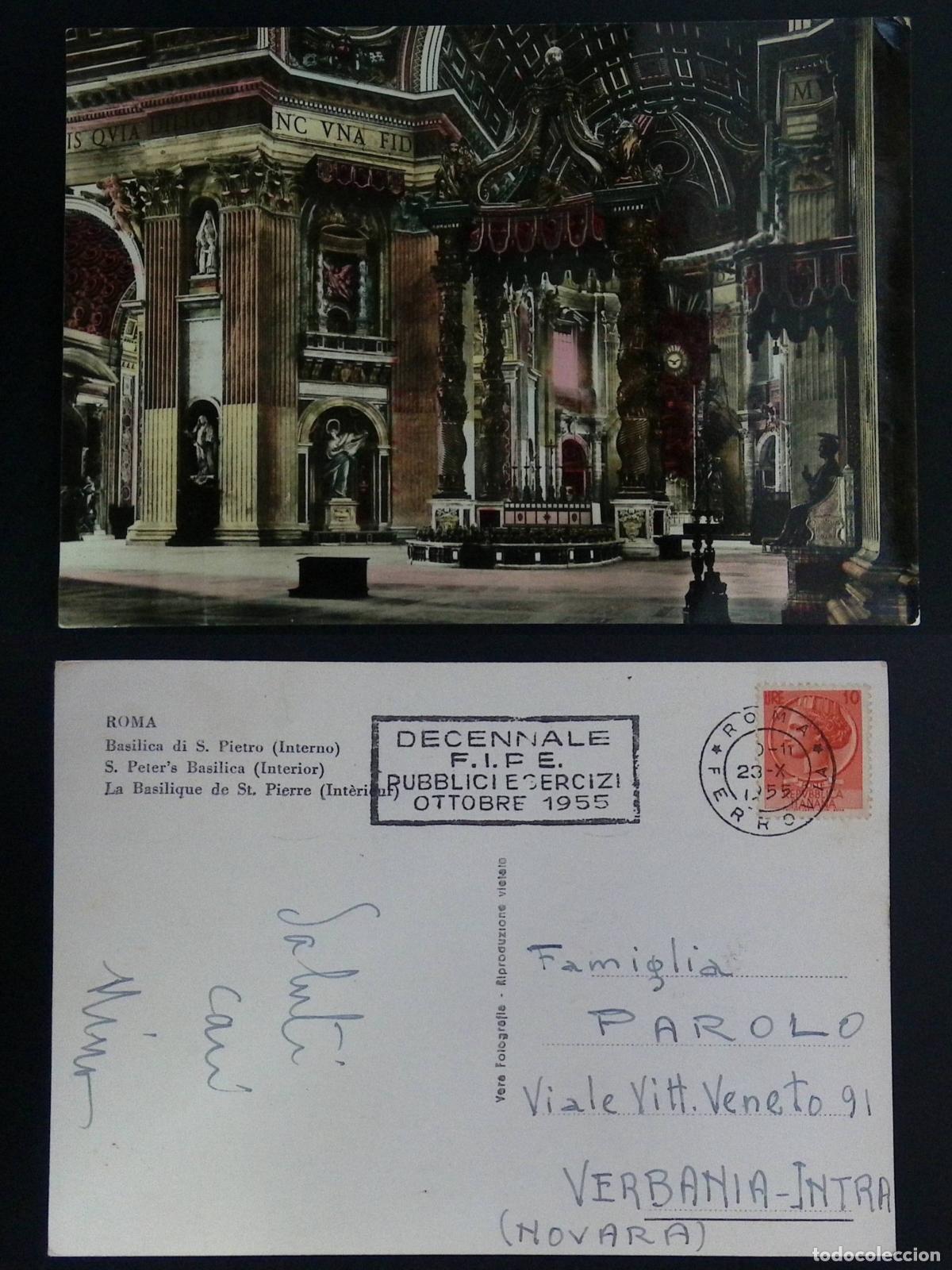 Stamps: CMI) 1955. ITALY. HISTORIC SITE. ST. PETER'S BASILICA. POSTCARD. DOMESTIC MAIL. FYV. XF