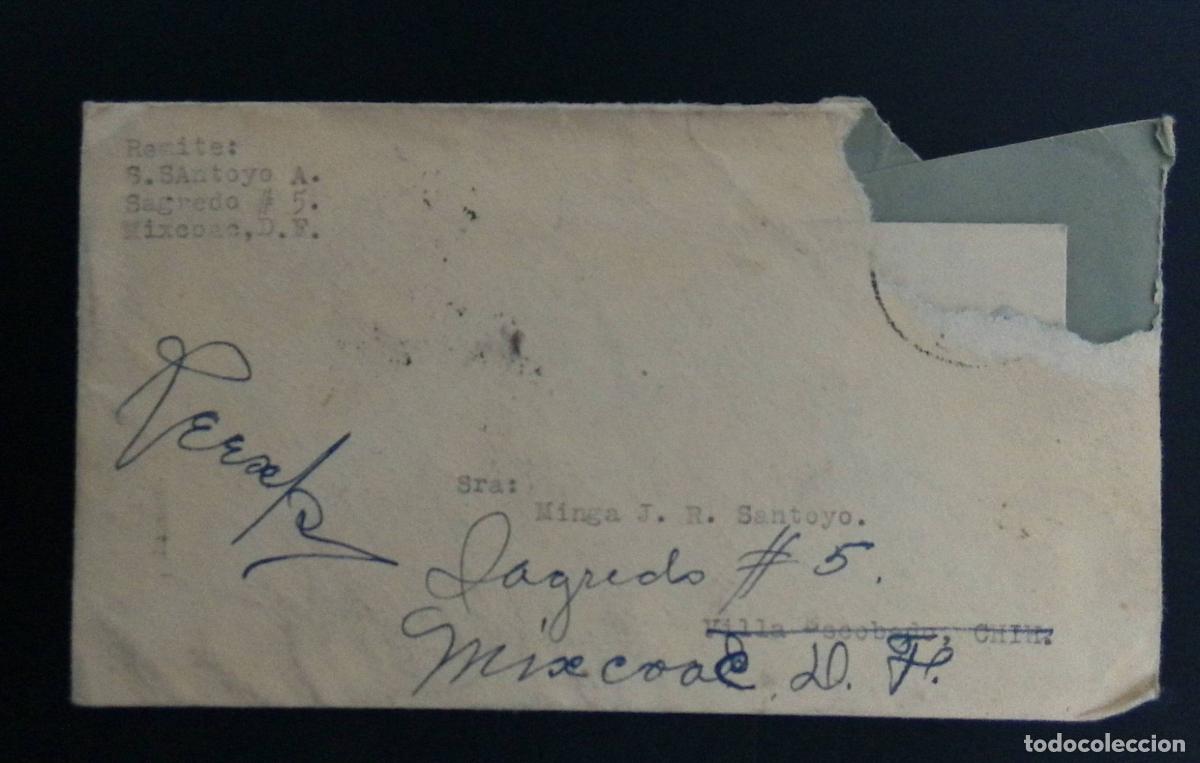 Sellos: CMI) 1950. MEXICO. POSTAL COVER WITH TYPEWRITTEN ADDRESS BY S. SANTOYA. SENT FROM SAGREDO STREET IN