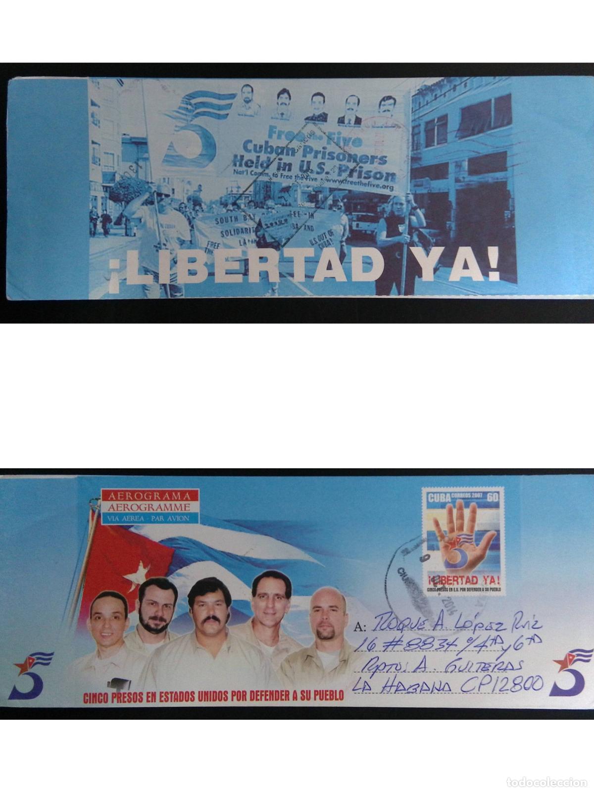 Selos: CMI) 2007. CUBA. GROUP OF FIVE CUBAN PRISONERS WITH NATIONAL FLAG AND OPEN HAND ICONOGRAPHY. AEROGRA