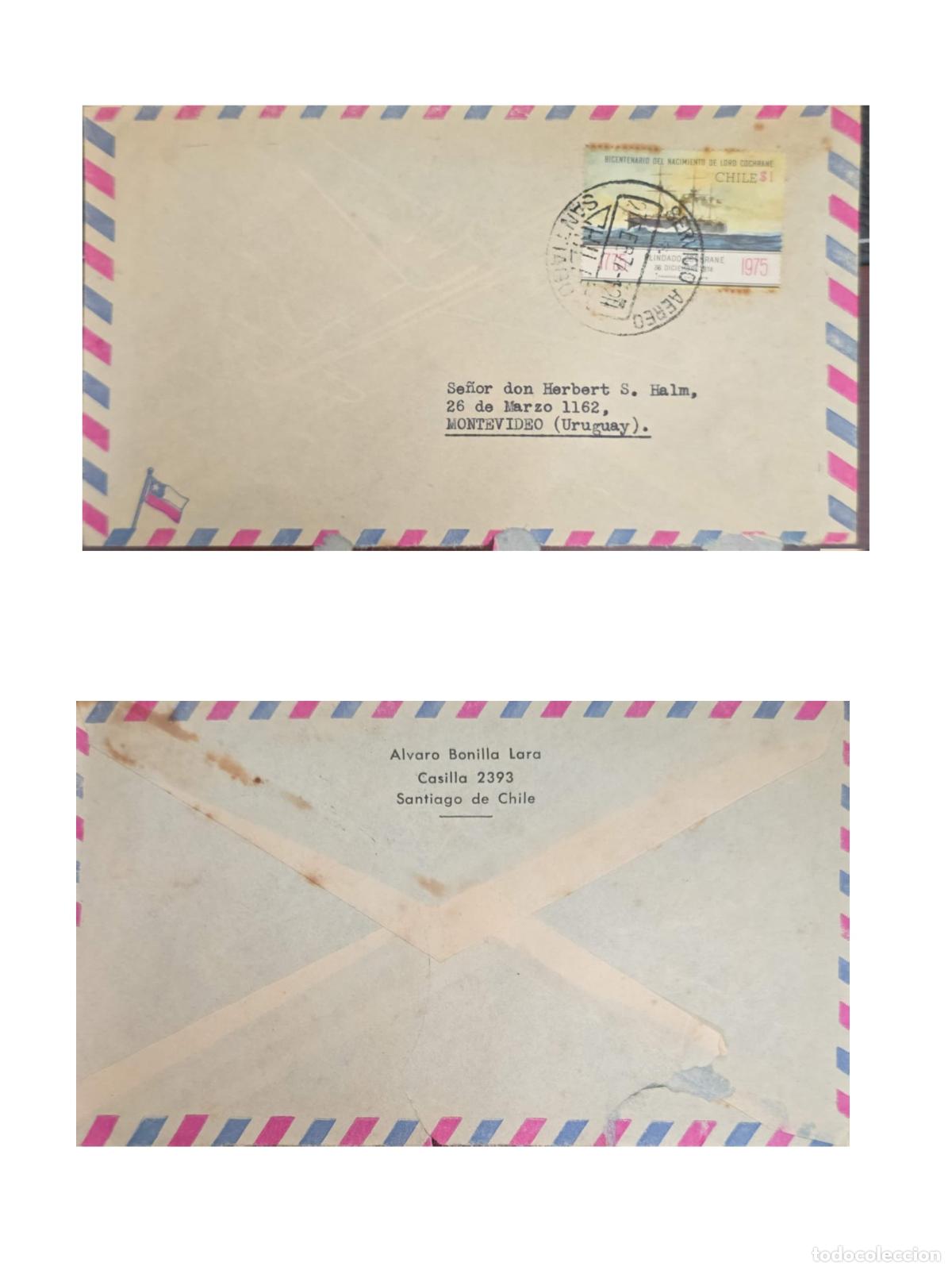 Sellos: CMI) 1975. CHILE. NAVAL PORTRAIT AND HISTORIC VESSEL. AIRMAIL COVER SENT TO URUGUAY. FYV. XF.