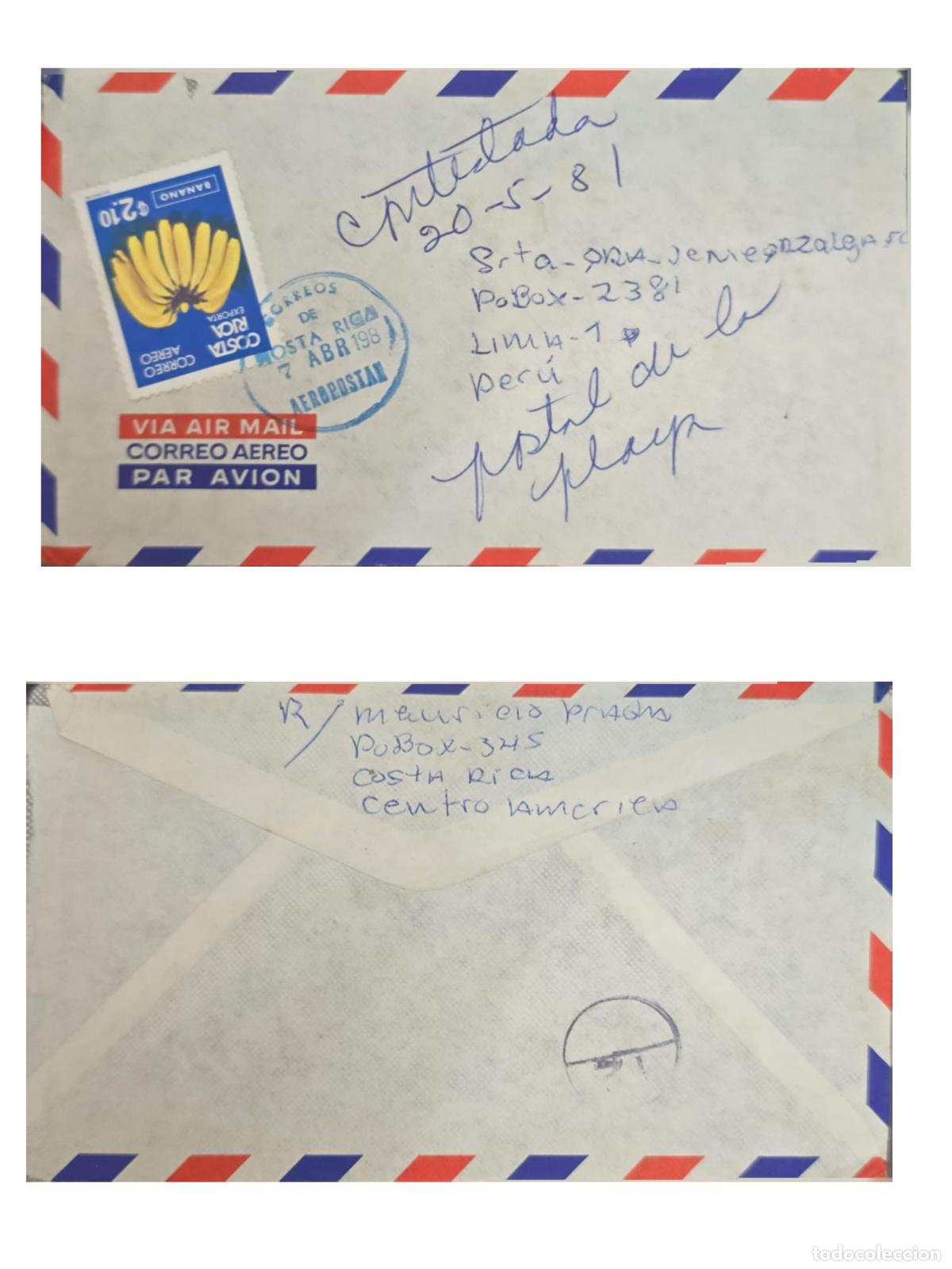Sellos: CMI) 1981. COSTA RICA. CLUSTER OF EXPORT BANANAS. AIRMAIL COVER SENT TO PERU. FYV. XF