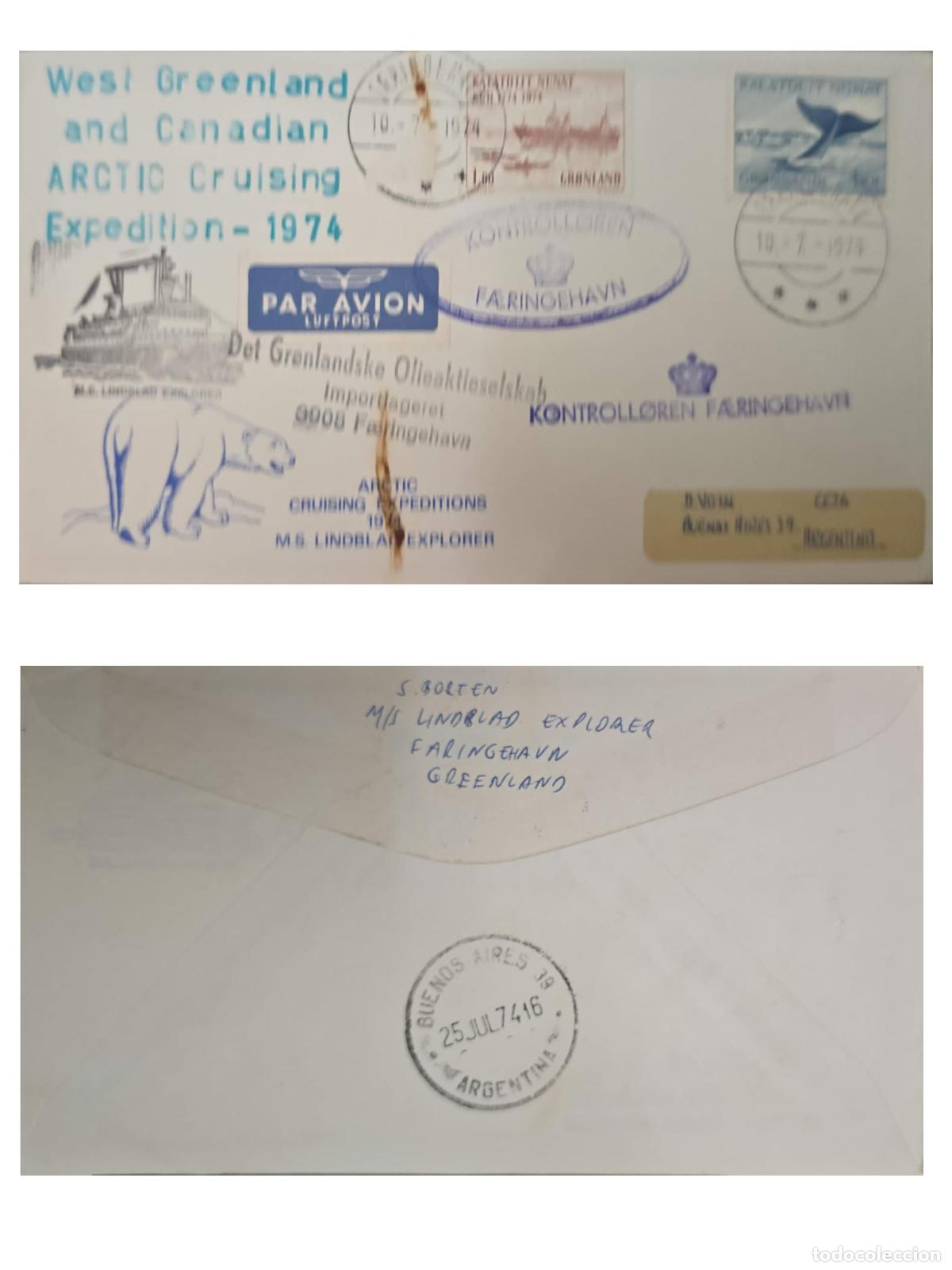 Sellos: CMI) 1974. GREENLAND. WHALE TAIL IN THE OCEAN. AIRMAIL COVER SENT TO ARGENTINA. FYV. XF