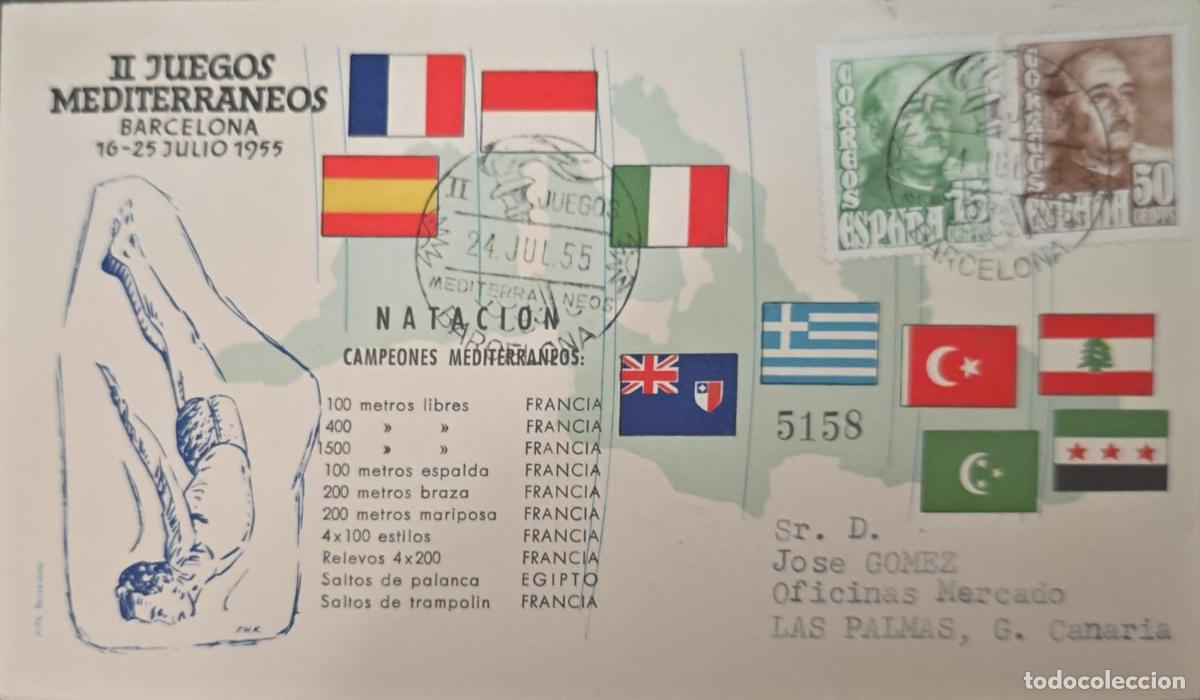Sellos: CMI) 1955. SPAIN. HISTORICAL PROFILES AND RELIGIOUS COATS OF ARMS. AIRMAIL COVER SENT TO GRAN CANARI