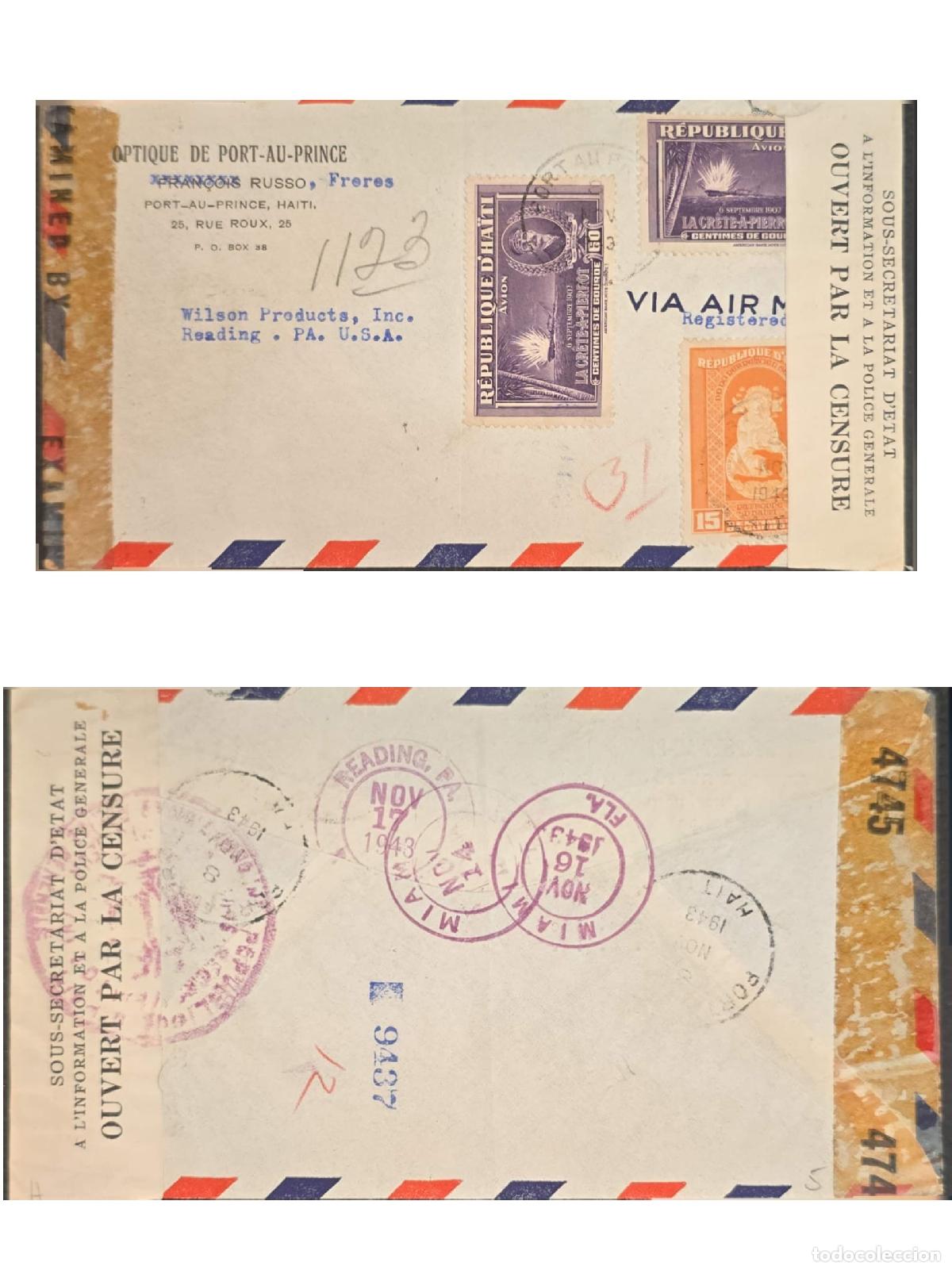 Selos: CMI) 1943. HAITI. LA CR&Ecirc;TE-&Agrave;-PIERROT NAVAL VESSEL AND HISTORICAL PORTRAIT IN AN OVAL. AIRMAIL COVER