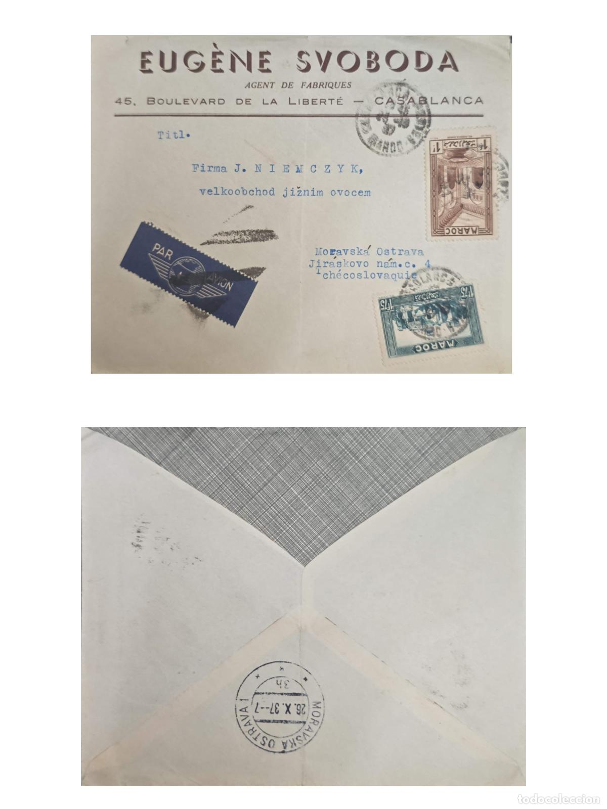 Selos: CMI) 1937. MOROCCO. TRADITIONAL ARCHITECTURE LANDSCAPE WITH TOWER OR MINARET. COVER SENT TO CZECHOSL