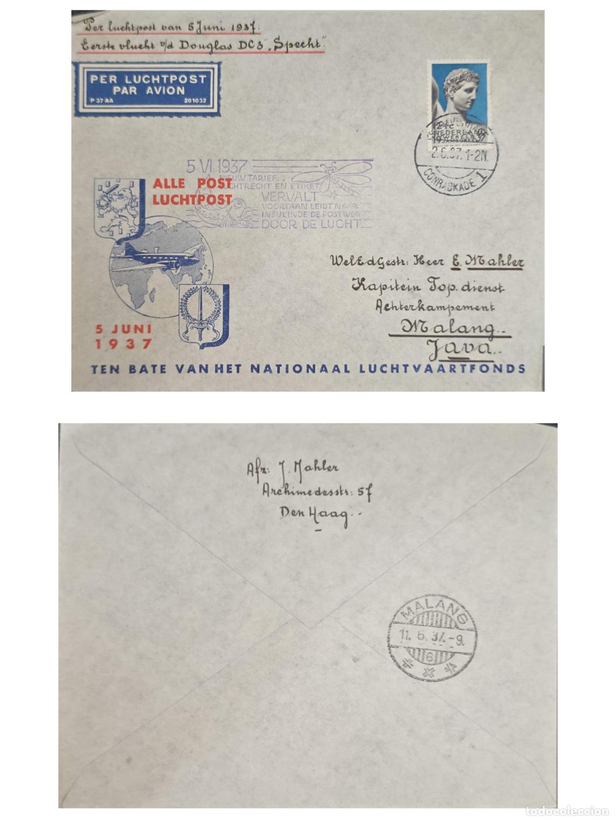 Selos: CMI) 1937. NETHERLANDS. PROFILED CLASSIC SCULPTURAL BUST IN BLUE COLOR. AIRMAIL COVER SENT TO JAVA.