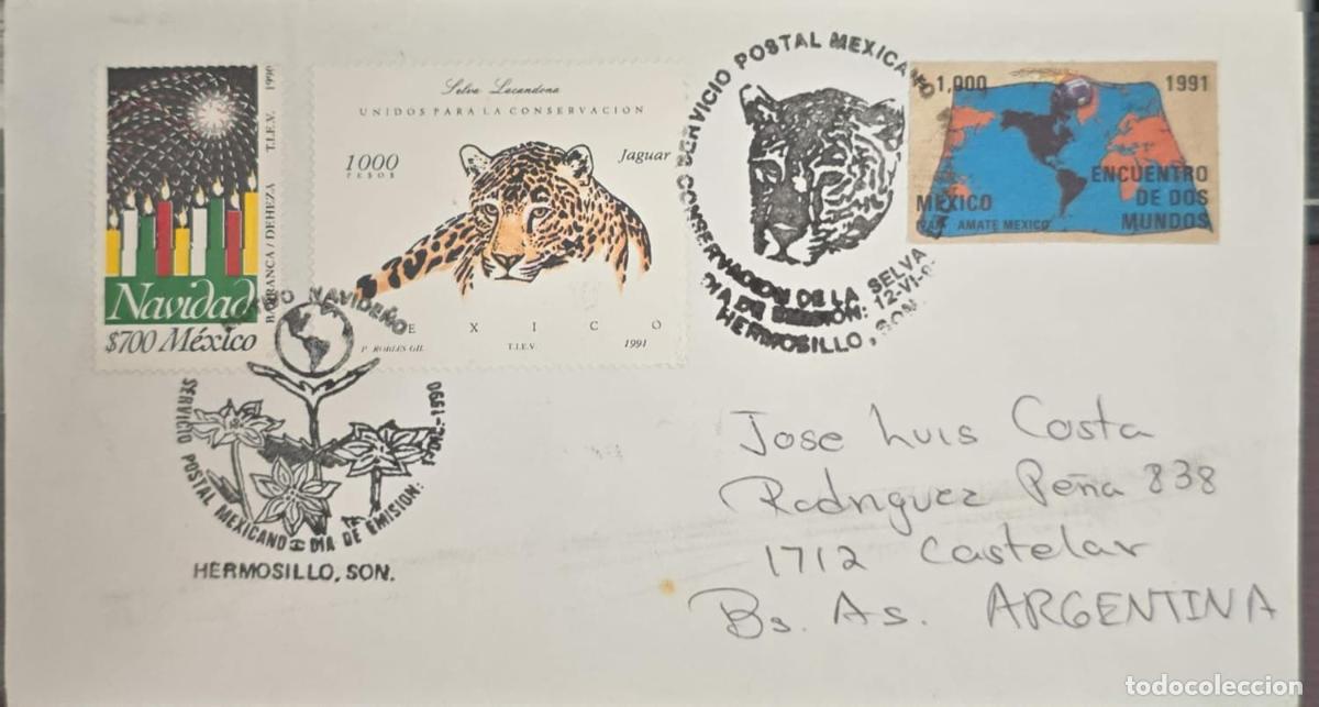 Sellos: CMI) 1991. MEXICO. ILLUSTRATION OF A JAGUAR. AND CONTINENTAL MAP. COVER SENT TO ARGENTINA. XF