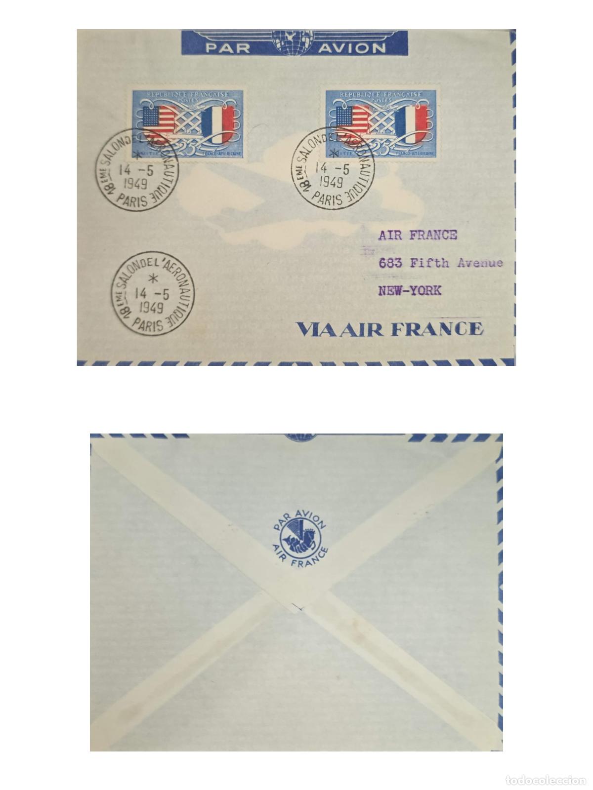 Sellos: CMI) 1949. FRANCE. CROSSED FLAGS OF THE UNITED STATES AND FRANCE ON BLUE BACKGROUND. AIRMAIL COVER S