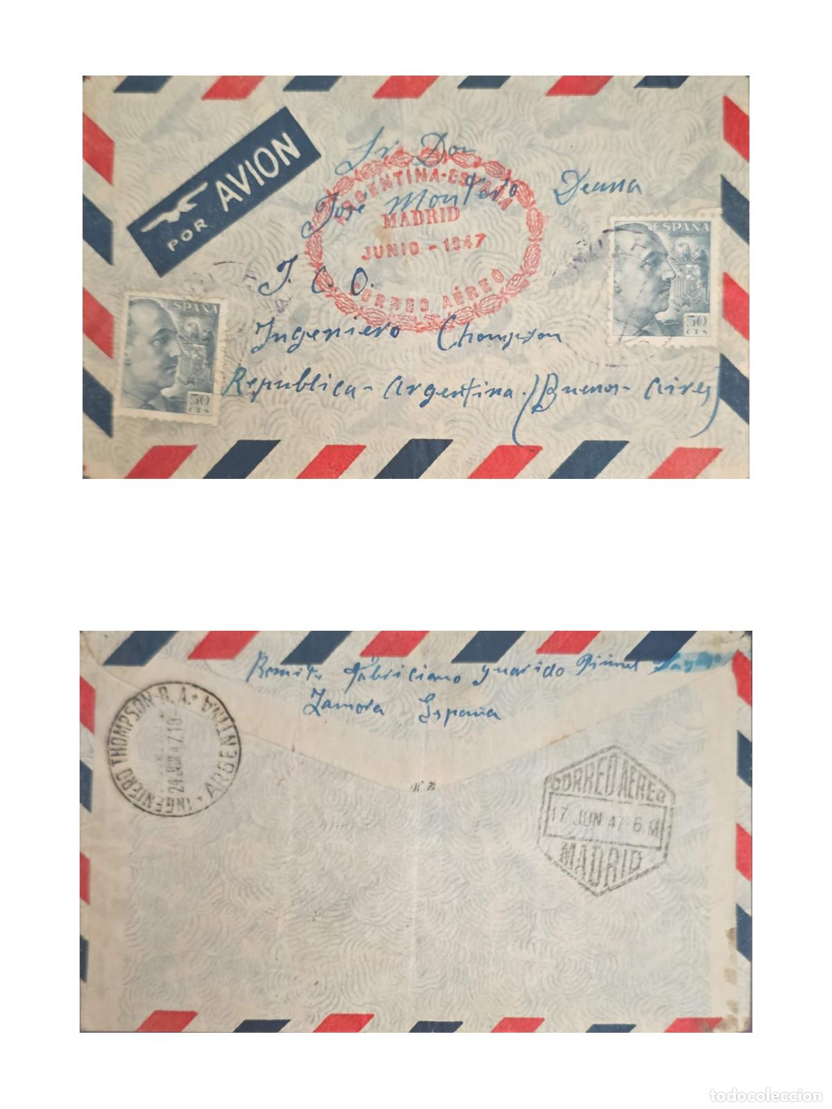 Sellos: CMI) 1947. SPAIN. PROFILE PORTRAIT OF GENERAL FRANCISCO FRANCO IN GRAY AND BLUE TONES. AIRMAIL COVER