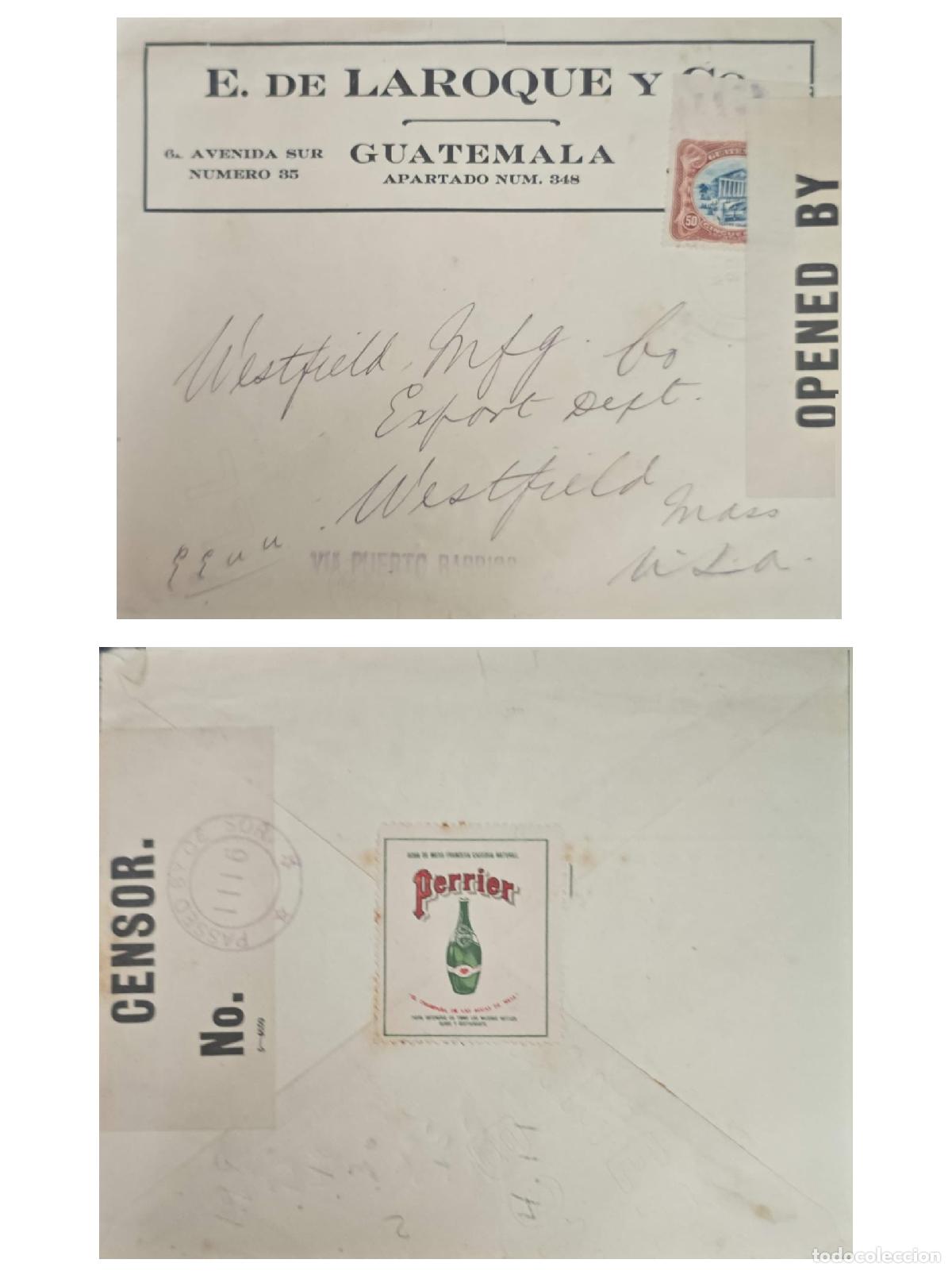 Sellos: CMI) 1941. GUATEMALA. ARCHITECTURE. PERRIER BEVERAGE BOTTLE. COVER SENT TO USA. FYV. XF